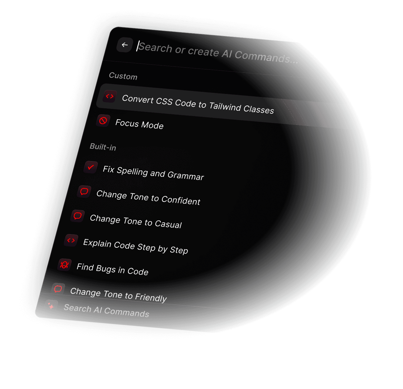 List of AI Commands in Raycast